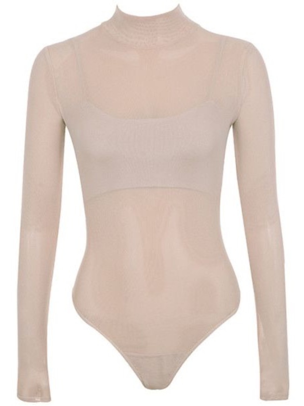 Mistress Rocks “Hottie” White Mesh Long Sleeve Mock Neck Thong Bodysuit NWOT